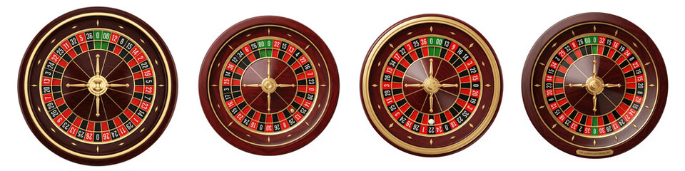 Naklejka premium Four different roulette wheels isolated on transparent background