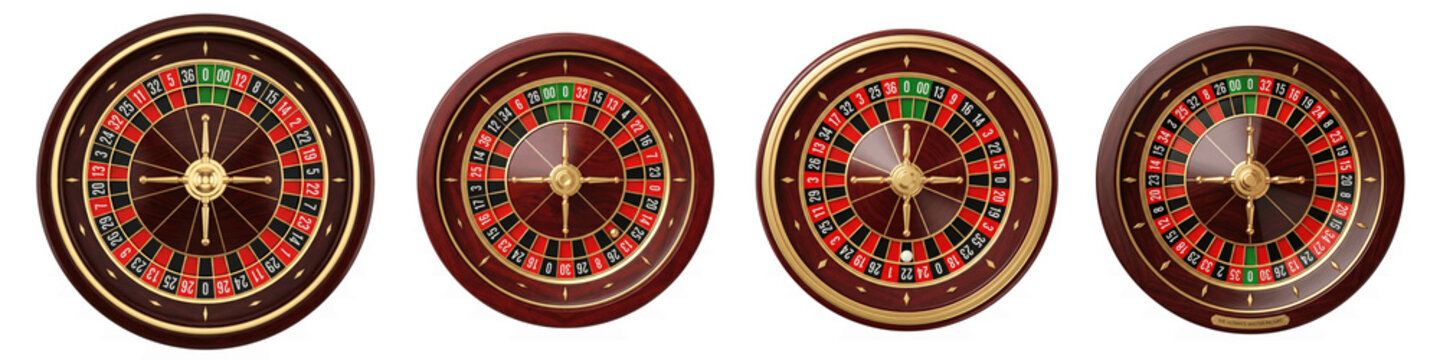 Four different roulette wheels isolated on transparent background