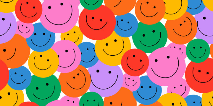Colorful smiley face pattern dense collage of happy expressions