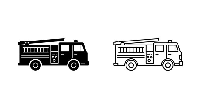 Fire Truck Icons, Emergency Vehicle Vector Art, Red Fire Engine Graphics, Rescue Service Illustration