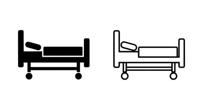 Hospital Bed Icons, Medical Furniture Vector Graphics, Healthcare Equipment Symbols
