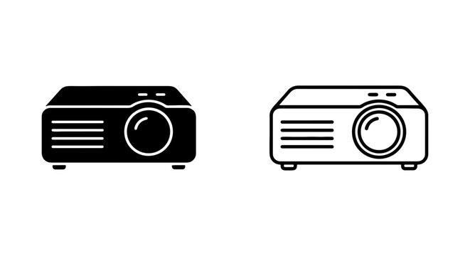 Projector icons, black and white, vector graphics, presentation equipment