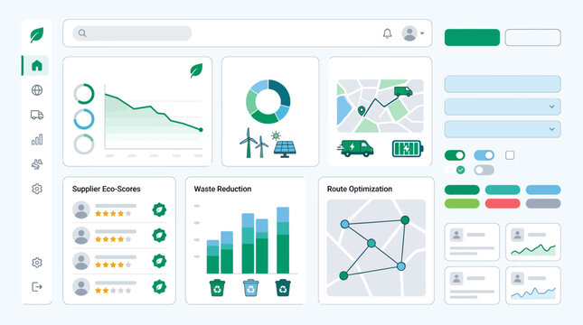 Sustainable Supply Chain Dashboard UI - Visualizing Environmental Impact and Efficiency Metrics