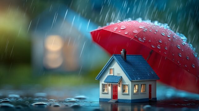Detailed View of House Facade with Minor Paint Bubbling Under Rain