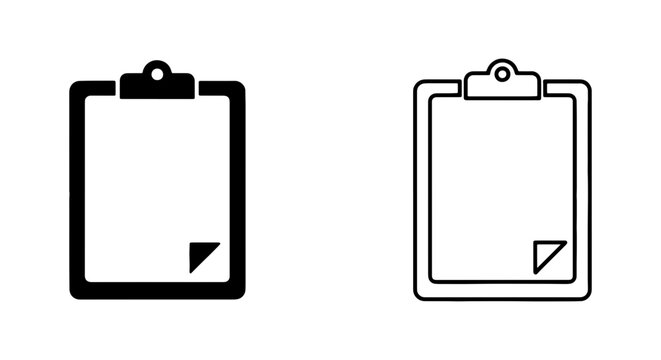 Clipboard icons, blank note templates, vector clip art, black and white