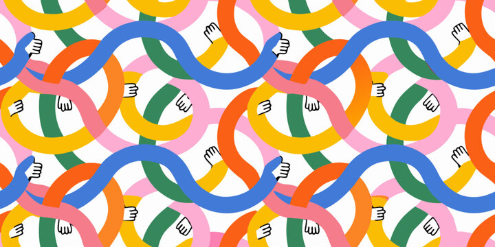 Hand linked circle pattern seamless repeating design with colorful lines