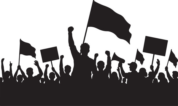 Protest, demonstration, crowd, silhouette, activism, rally, vector icons