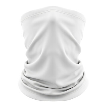 Blank white neck gaiter or buff mockup for face covering, front view. Isolated on transparent background, png