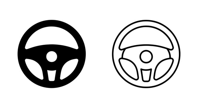 Steering Wheel Icon Set, Car Control Symbol, Automotive Navigation Vector Graphic