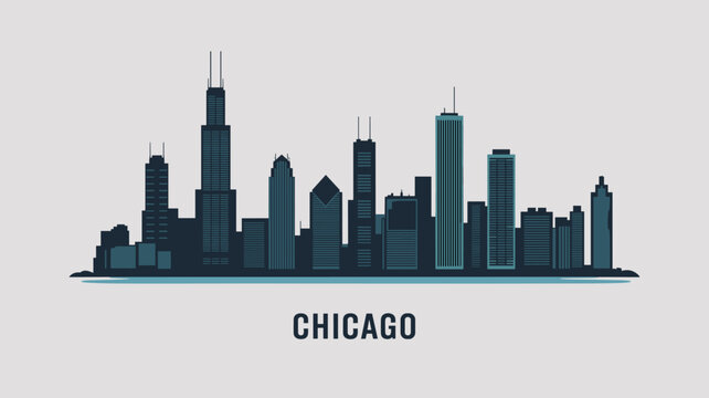 Minimal Chicago Skyline Silhouette Vector Illustration in Modern Urban Style
