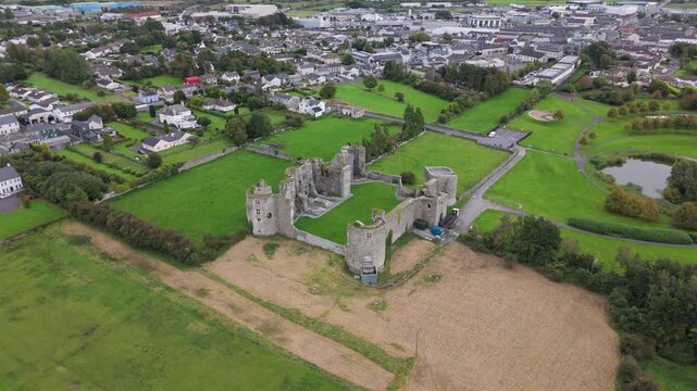 Aerial view of Roscommon castle in the Republic of Ireland
