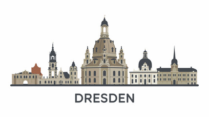 Obraz premium Dresden Germany Skyline Vector with Historic Landmarks and Classical European Architecture