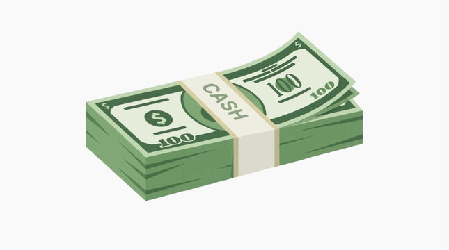A bundle of one hundred dollar bills with a cash label in white background.