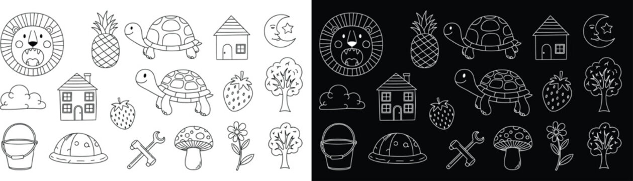 Collection of primitive house and construction icons with architecture icon, building graphic