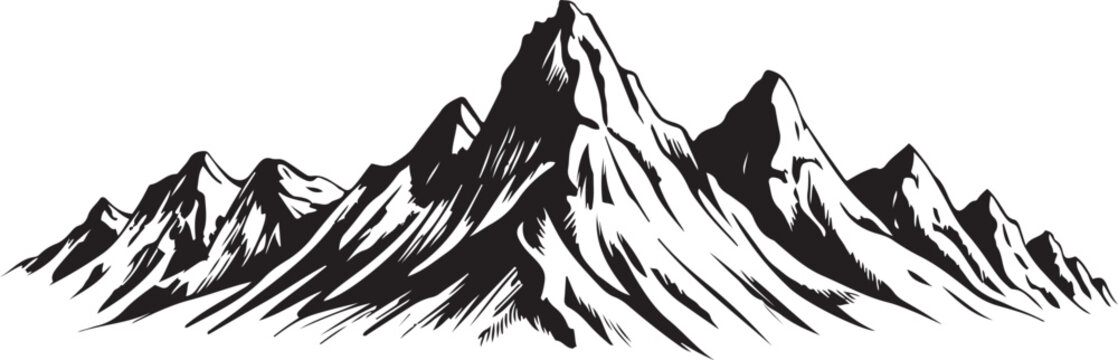 Mountain range silhouette with rugged peaks and detailed shaded slopes for outdoor landscape design.