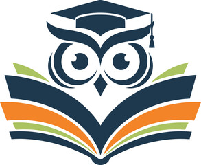 Owl mascot with graduation cap and open book symbolizing education symbol logo design