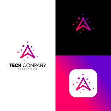 Abstract Initial Letter A Technology Particle Logo