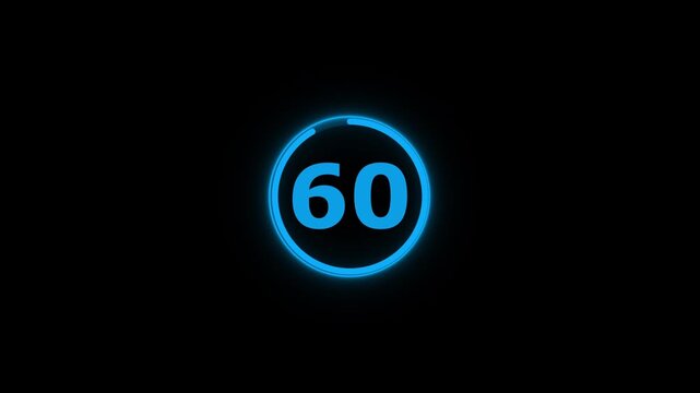 Circle countdown timer animation from 65 to 0 second animation on black background with alpha channel, 65 second countdown timer, special offers on promotional materials. Countdown video 4k video