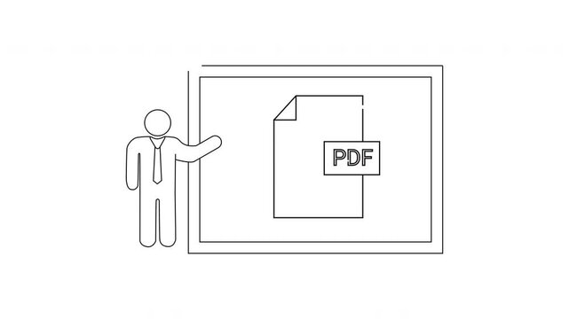 Presentation of PDF Document by a Business Person Icon.