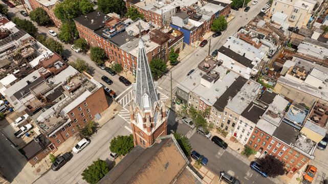 Riverside, Maryland, USA - June 9, 2025: A historic church stands in the beautiful Riverside neighborhood.
