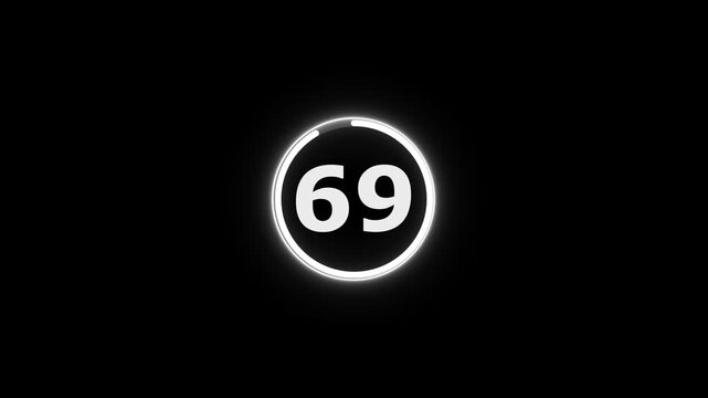 Circle countdown timer animation from 75 to 0 second animation on black background with alpha channel, 75 second countdown timer, special offers on promotional materials. Countdown video 4k video