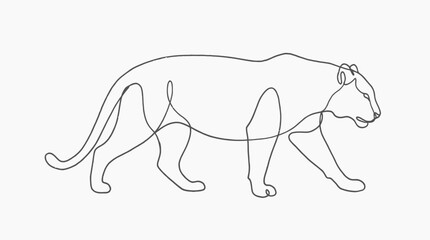 Fototapeta premium Continuous Line Drawing Big Cat Walking Isolated on White Background Vector Art