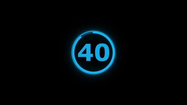 Circle countdown timer animation from 45 to 0 second animation on black background with alpha channel, 45 second countdown timer, special offers on promotional materials. Countdown video 4k video