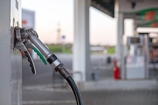 Gas pump at a gas station for LPR. Oil price collapse and economic downturn. Shortage