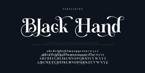 Black Hand  Elegant wedding logo alphabet letters font. Typography luxury classic lettering serif fonts decorative vintage retro logos and number. vector illustration © Studio_type