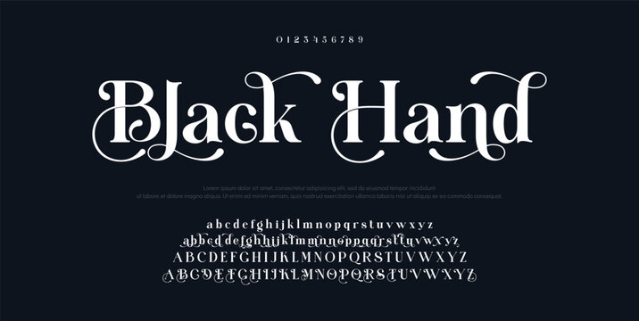 Black Hand  Elegant wedding logo alphabet letters font. Typography luxury classic lettering serif fonts decorative vintage retro logos and number. vector illustration