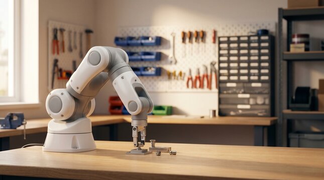 Compact Collaborative Robot Performing Precision Assembly on Workshop Workbench