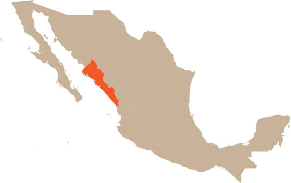Sinaloa Location on Mexico Map Vector.