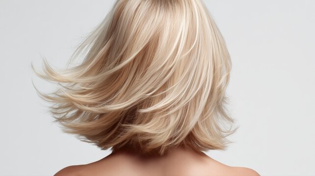 後ろから見たブロンドのショートヘア。ヘアケアや美容関連のイメージ素材
