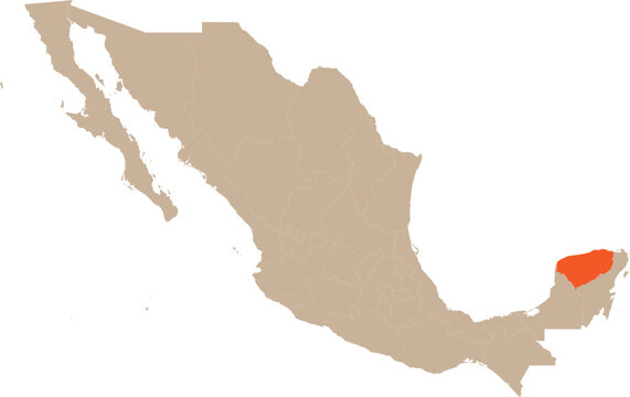 Yucatan State Location on Mexico Map Vector