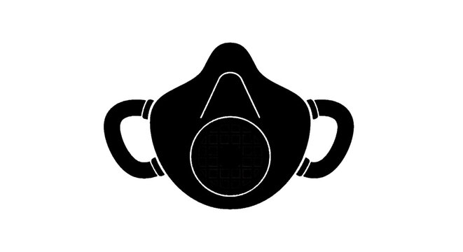Minimal black silhouette icon, simple flat vector, bold black shape, no, no shading black silhouette icon of a protective respirator mask on a, flat icon style