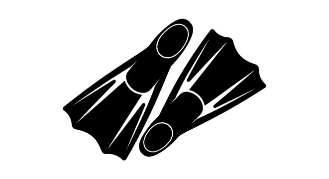 Minimal black silhouette icon, simple flat vector, bold black shape, no, no shading black silhouette of a pair of swim fins on a, flat icon style