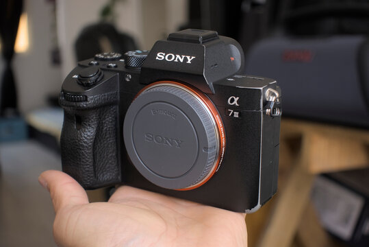 Zapopan Jalisco, Mexico - May 7 2026: Sony Alpha 7 III camera at an angle, sony camera concept