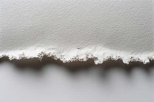 Macro view of white torn paper edge with fibrous texture