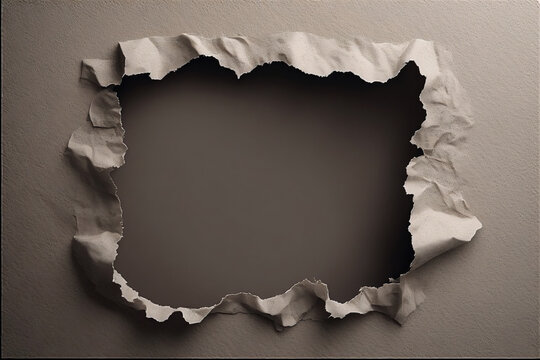Torn brown paper with central hole reveal for text placement