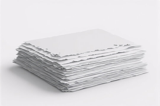 Stack of torn white paper sheets on clean white background