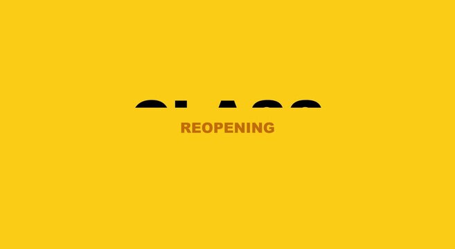Reopening announcement motion on yellow animation background