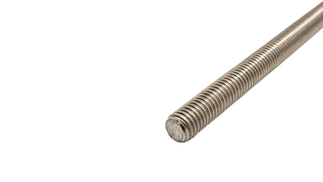 Long metallic threaded stud or rod for industrial fastening and heavy duty engineering construction projects isolated on transparent background