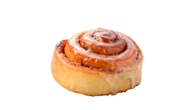 Fresh sweet cinnamon roll pastry with swirl pattern and golden crust for breakfast or bakery isolated on transparent background