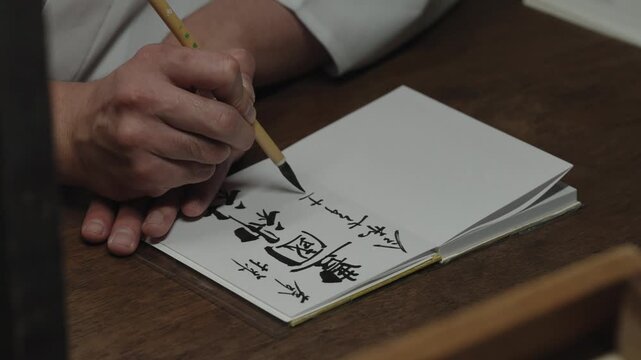 Japanese Calligraphy Writing in white papers