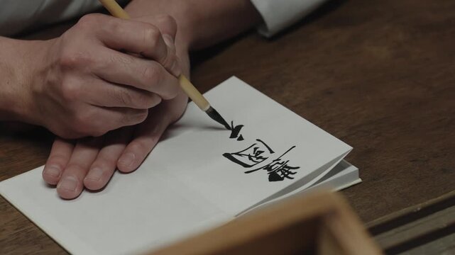 Japanese Calligraphy Writing in white papers