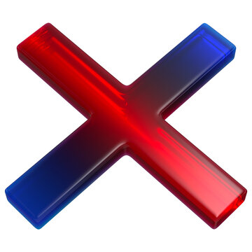 Glossy Red and Blue Cancel Mark 3D Error Icon Isolated on Transparent Background