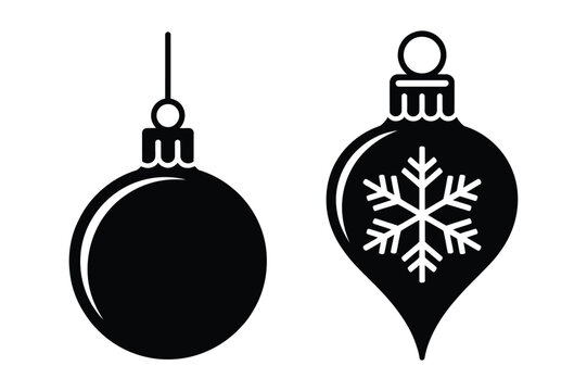 Two christmas holiday ornaments silhouette vector illustration with snowflake