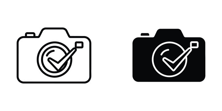 Camera icon with checkmark inside viewfinder design
