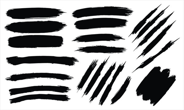 Bold abstract brush strokes and scratches on a white background for graphic design elements