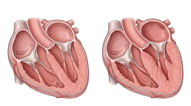 This visual illustrates the structure of a feline heart affected by cardiomyopathy hypertrophy with detailed features shown for study purposes.